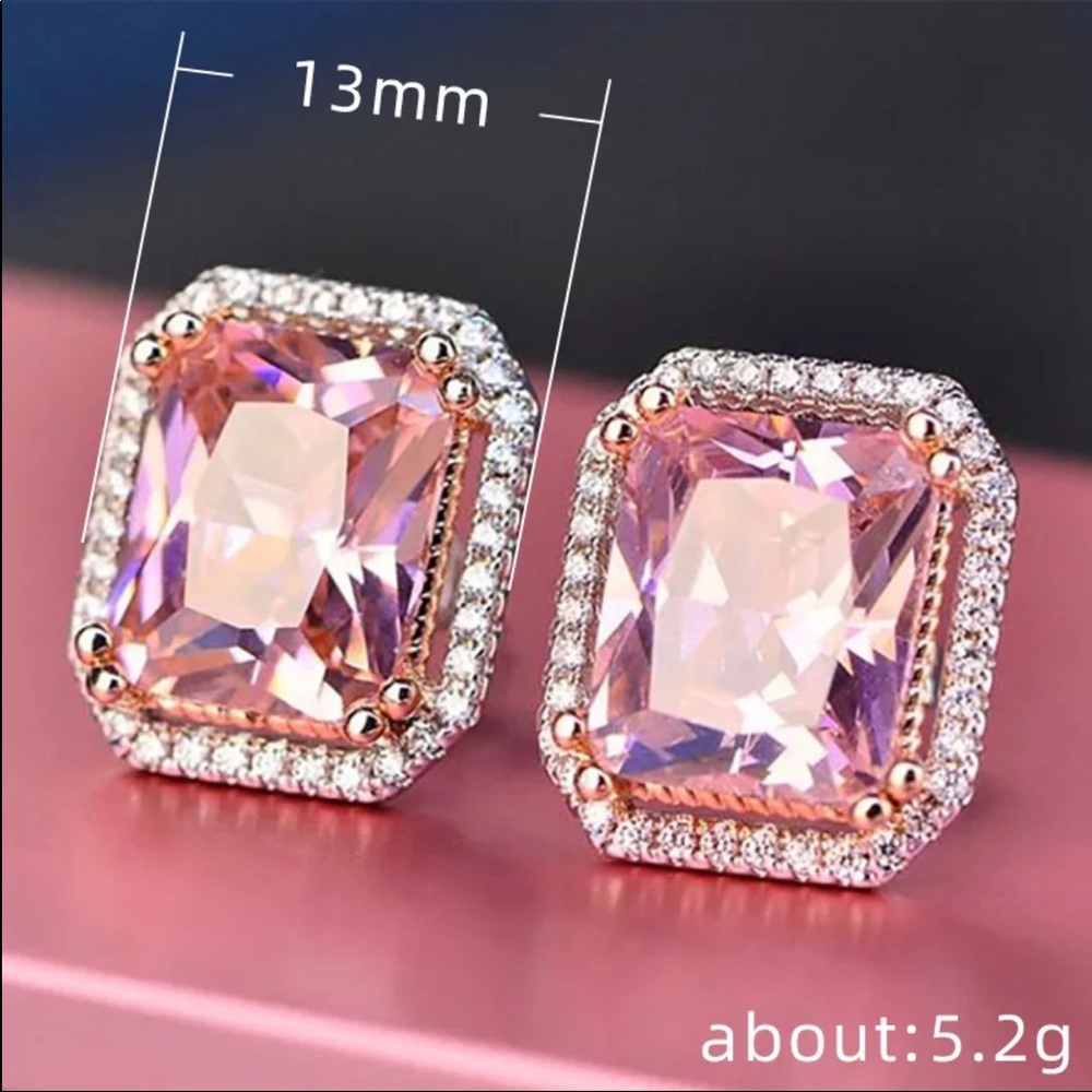 New 925 Silver Rectangular Sapphire Women Earrings - Picture 3 of 3